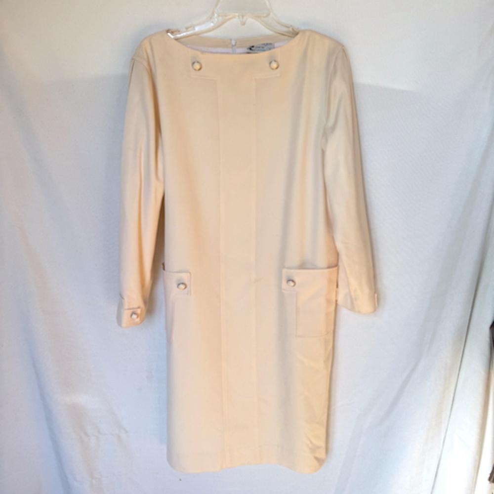 Vintage Courreges Cream Wool Long Sleeve Dress